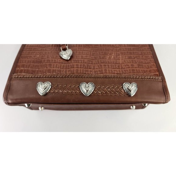 Womens Purse Brown Faux Croc Heart Charm Mom Core Braided Trim Clutch Bag - Picture 7 of 16